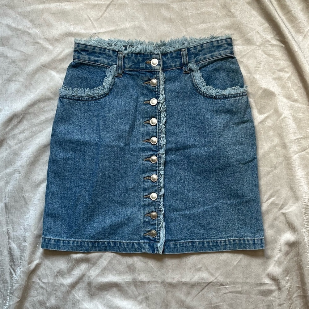Lawman Western Vintage Denim Pencil Skirt with Frayed Details